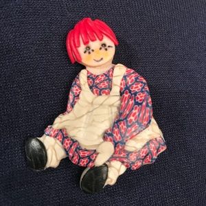 Raggedy Ann Handmade Brooch By Jacqui